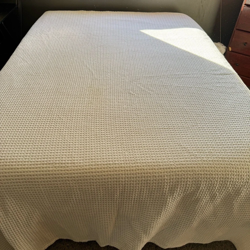Piscatextil White 100% Cotton Bedspread Coverlet Textured Waffle King 100 X 114